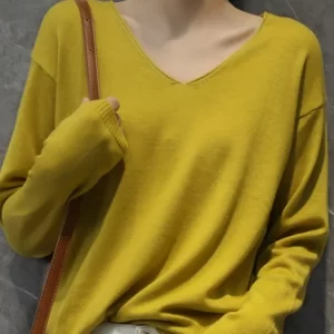 YSZWDBLX Womens Pullovers Sweater Solid Bottoming Shirt V-neck Knitwear Spring Autumn 2025 Basic Korean Sweater Jumpers