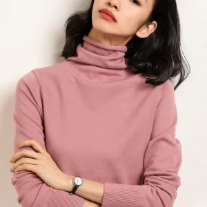 YSZWDBLX Womens Pullovers Turtleneck Solid Slim Fit Korean Bottoming Shirts Autumn Winter Casual Jumper Knit Wear Purple Sweater
